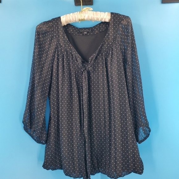 Sara Michelle Petite black polka dot blouse 3/4 sleeves PL - Picture 2 of 12